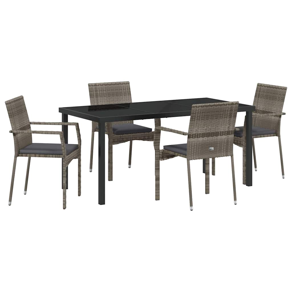 Garden Dining Set with Cushion 5 pcs Grey Poly Rattan
