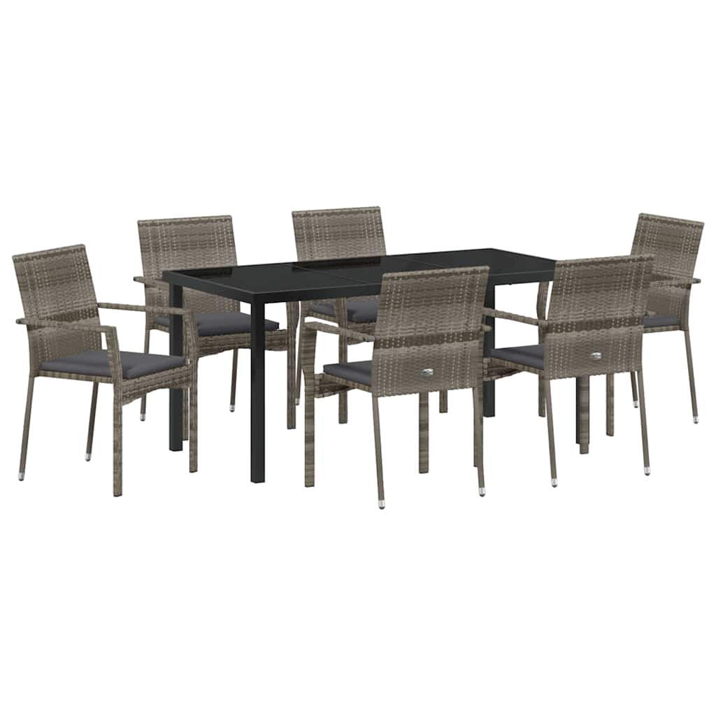 Garden Dining Set with Cushion 7 pcs Grey Poly Rattan