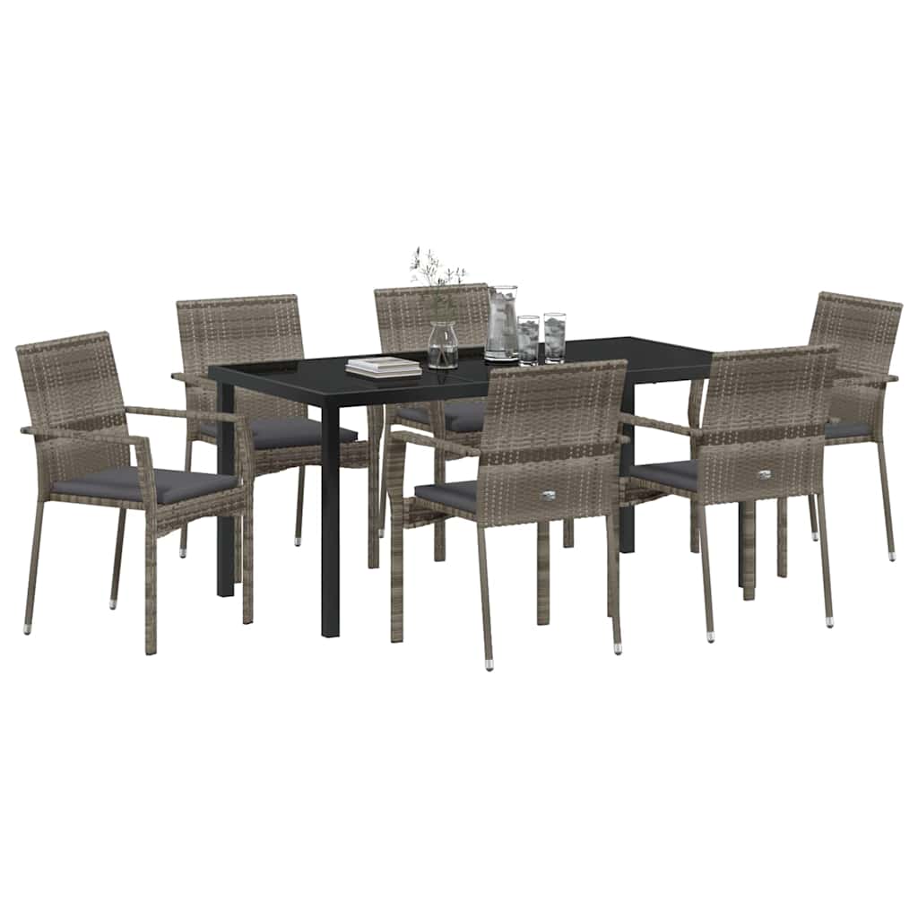 Garden Dining Set with Cushion 7 pcs Grey Poly Rattan
