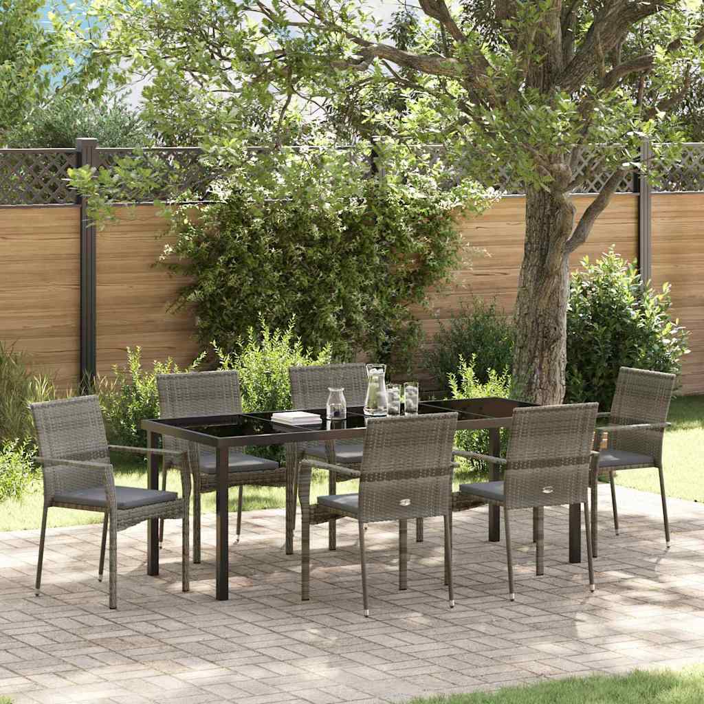 Garden Dining Set with Cushion 7 pcs Grey Poly Rattan