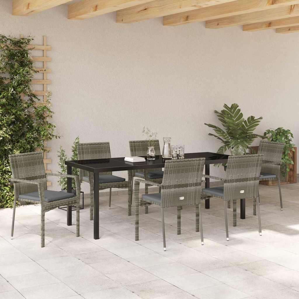 Garden Dining Set with Cushion 7 pcs Grey Poly Rattan