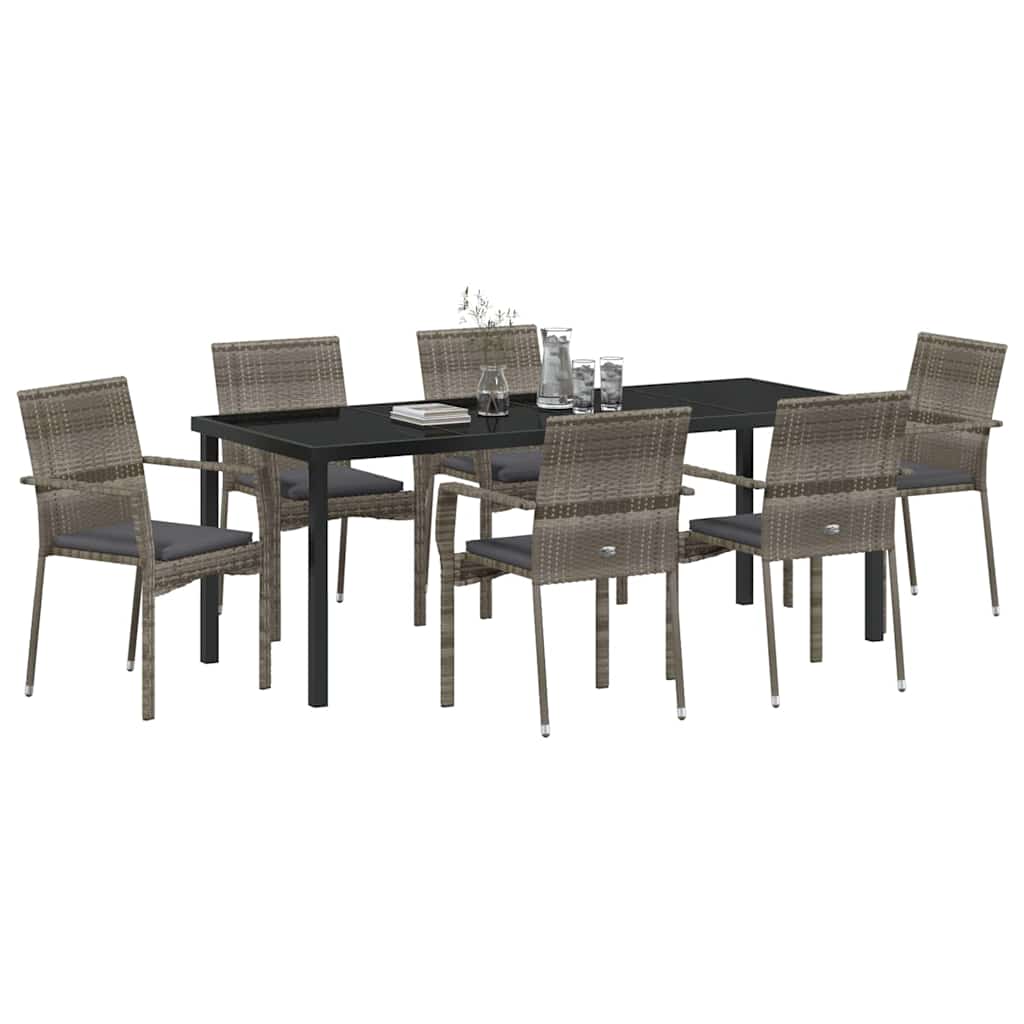 Garden Dining Set with Cushion 7 pcs Grey Poly Rattan