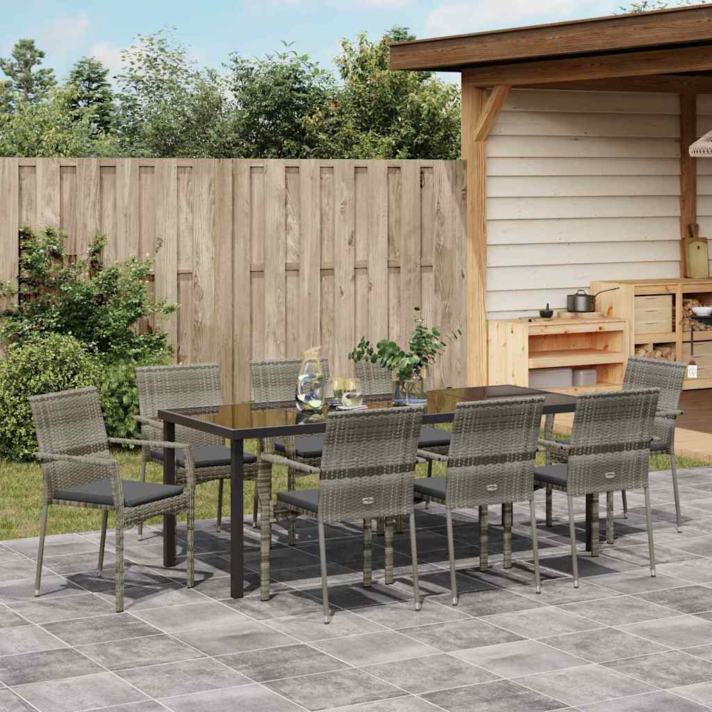 Garden Dining Set with Cushion 9 pcs Grey Poly Rattan