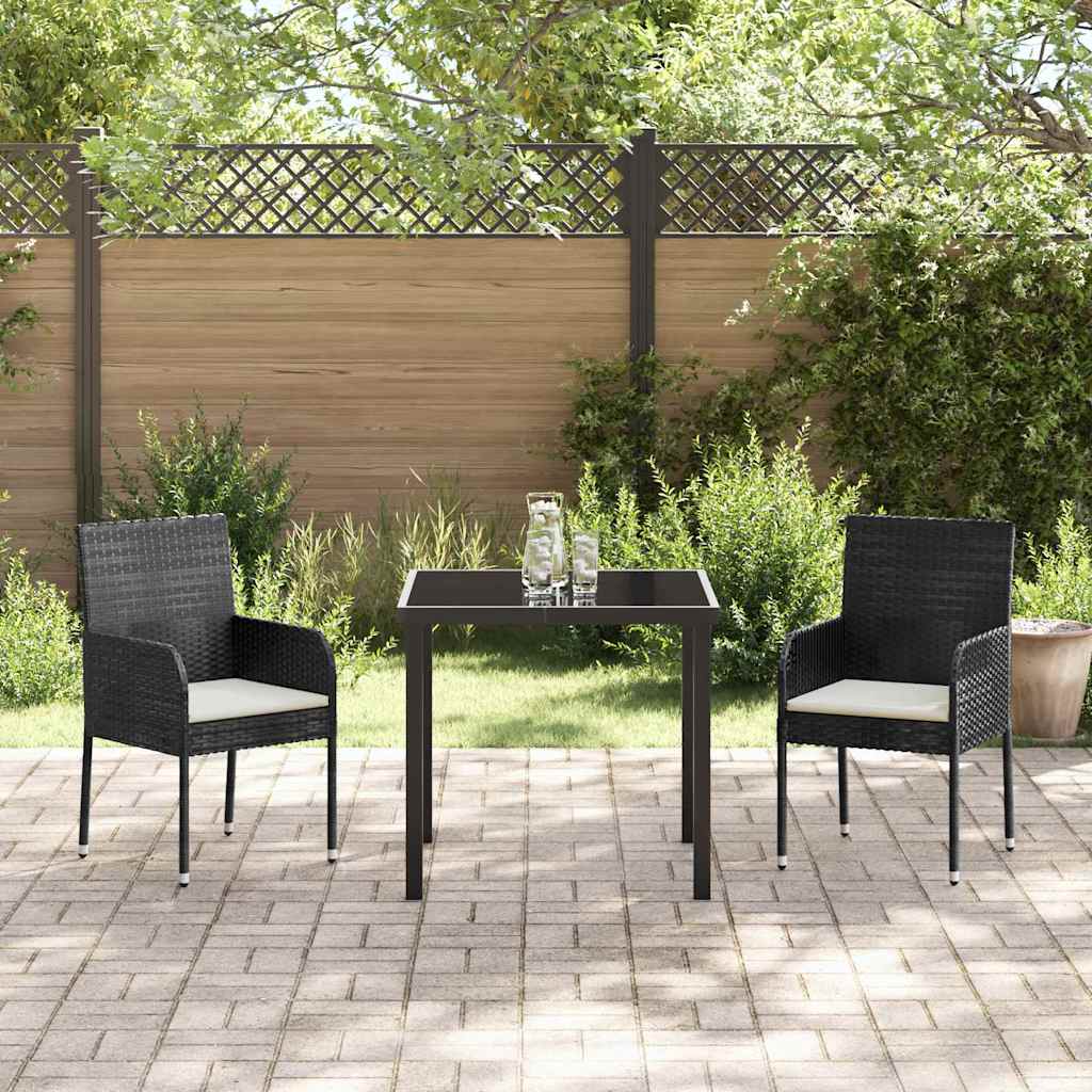 Garden Dining Set with Cushion 3 pcs Black Poly Rattan