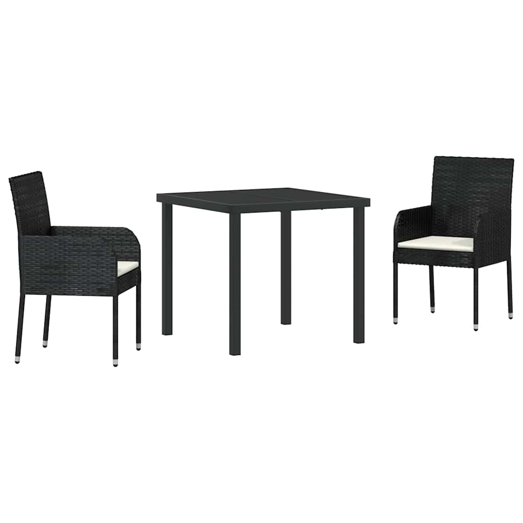 Garden Dining Set with Cushion 3 pcs Black Poly Rattan