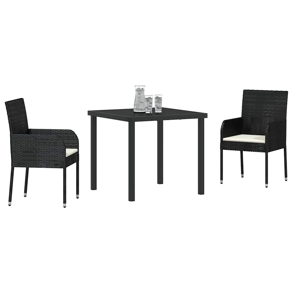 Garden Dining Set with Cushion 3 pcs Black Poly Rattan