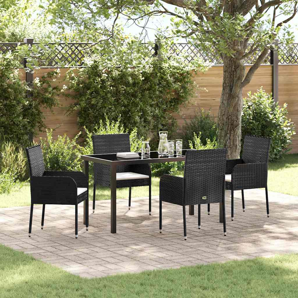 Garden Dining Set with Cushion 5 pcs Black Poly Rattan