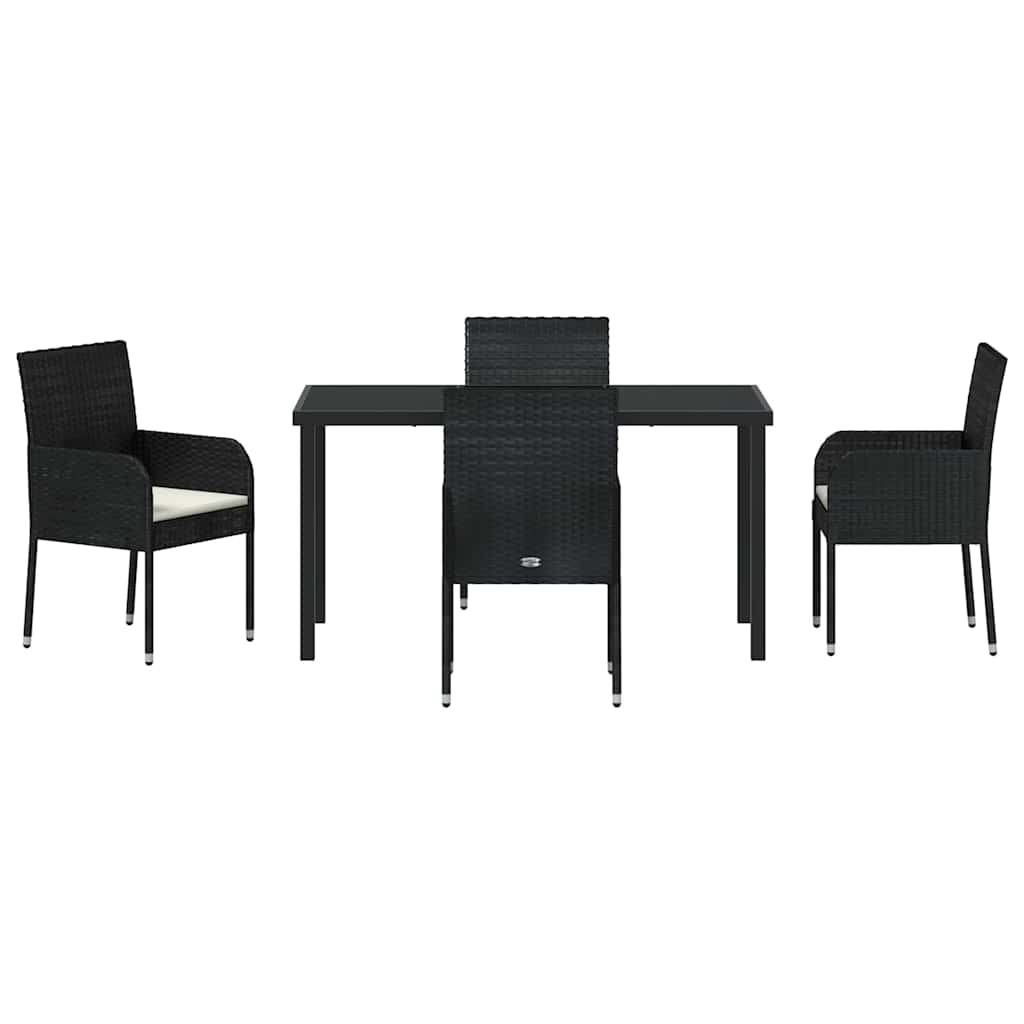 Garden Dining Set with Cushion 5 pcs Black Poly Rattan