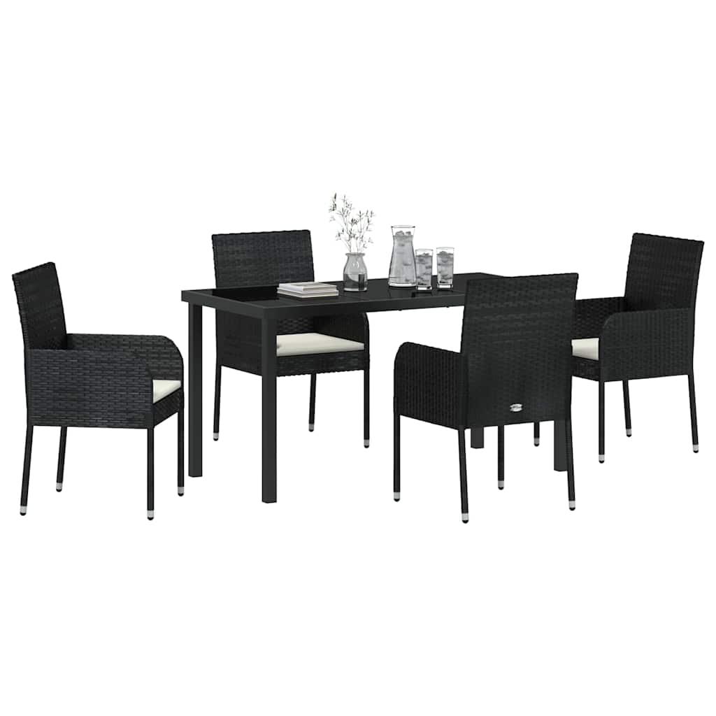 Garden Dining Set with Cushion 5 pcs Black Poly Rattan