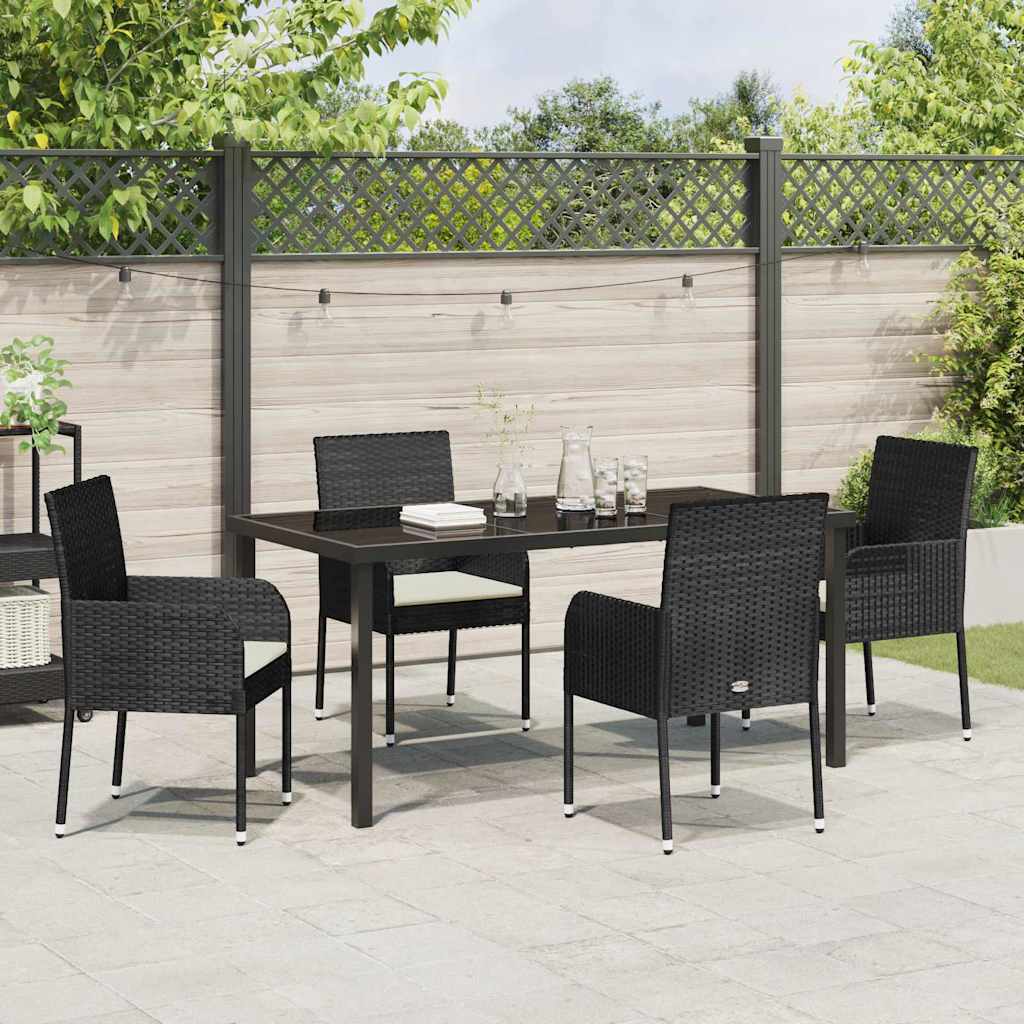 Garden Dining Set with Cushion 5 pcs Black Poly Rattan