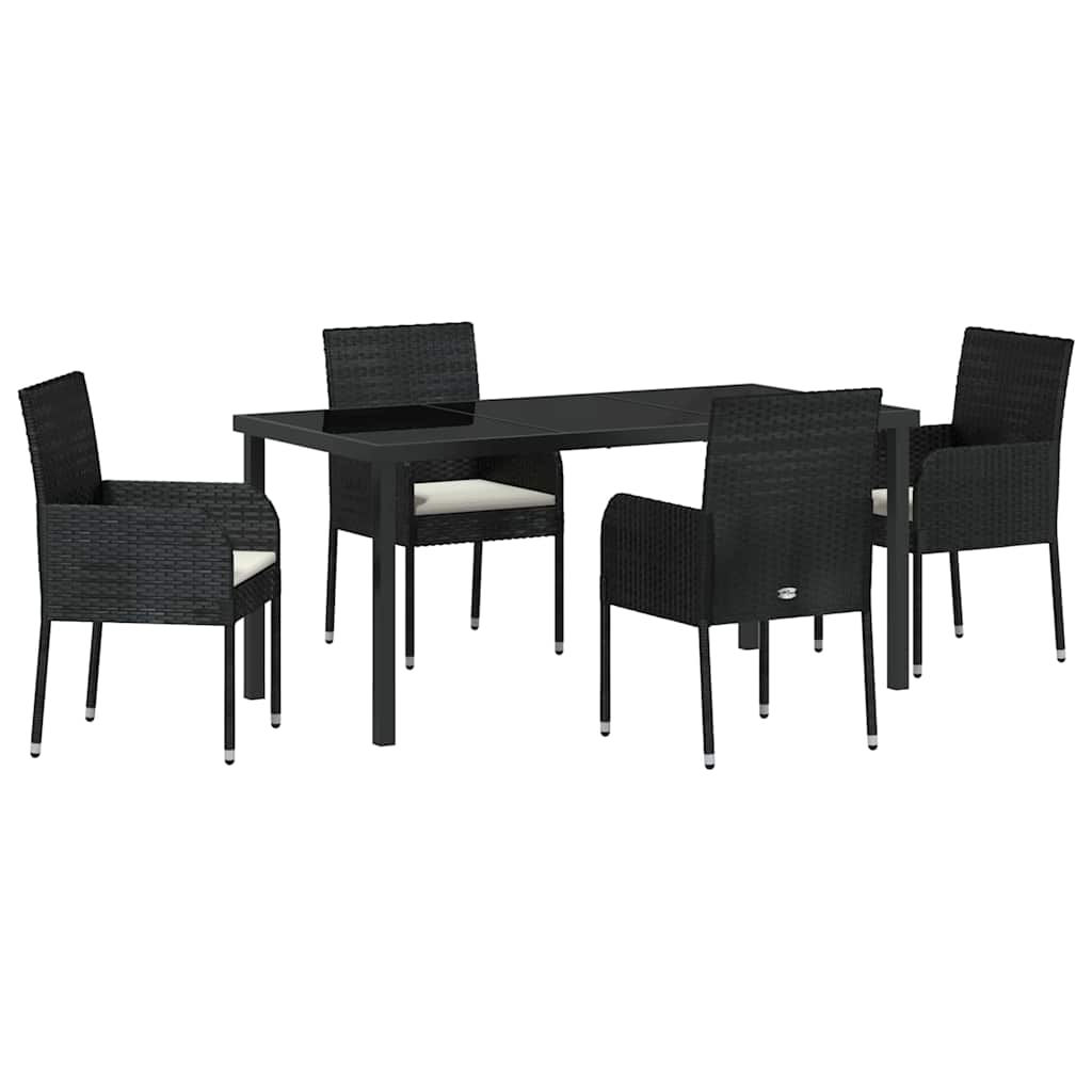 Garden Dining Set with Cushion 5 pcs Black Poly Rattan