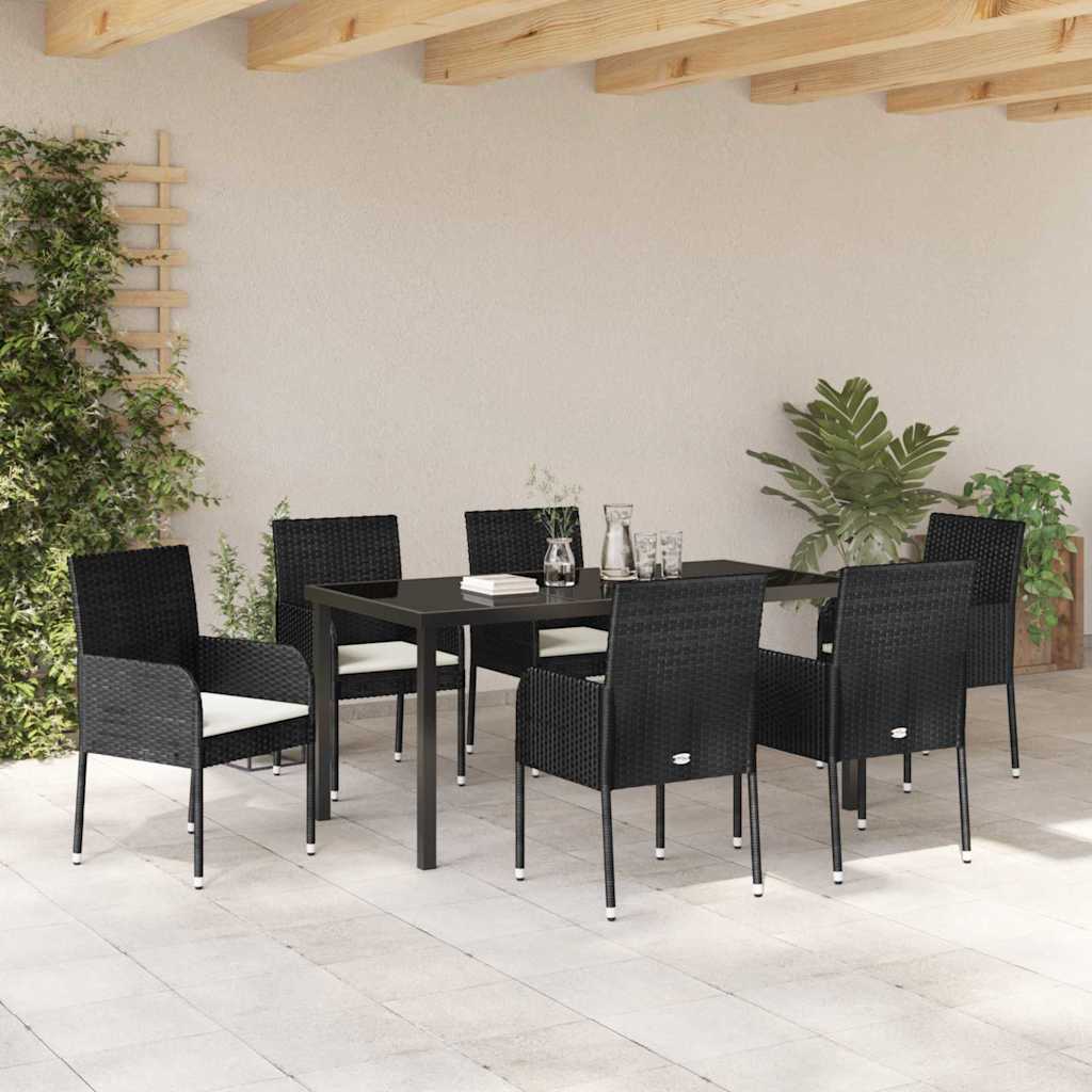 Garden Dining Set with Cushion 7 pcs Black Poly Rattan