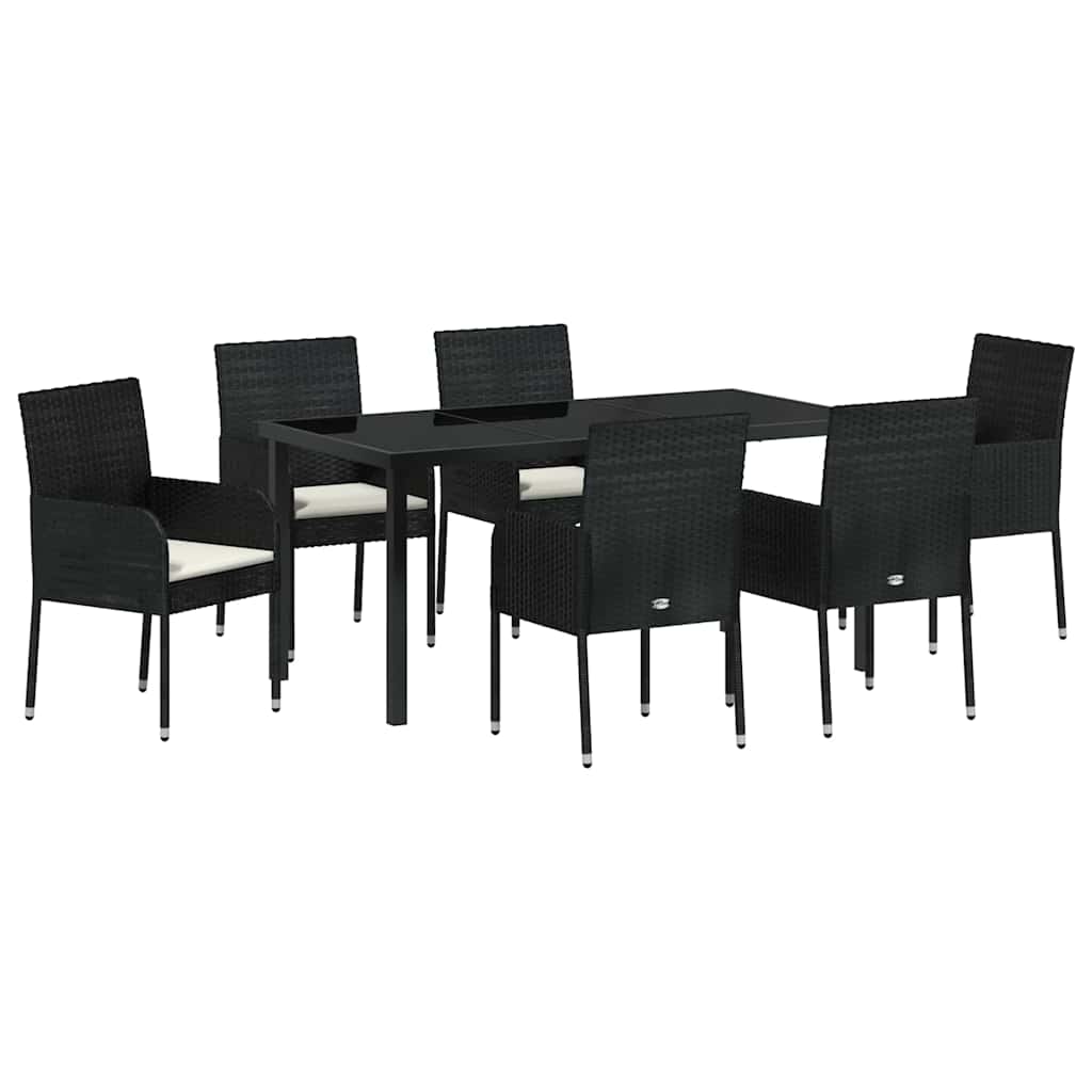 Garden Dining Set with Cushion 7 pcs Black Poly Rattan