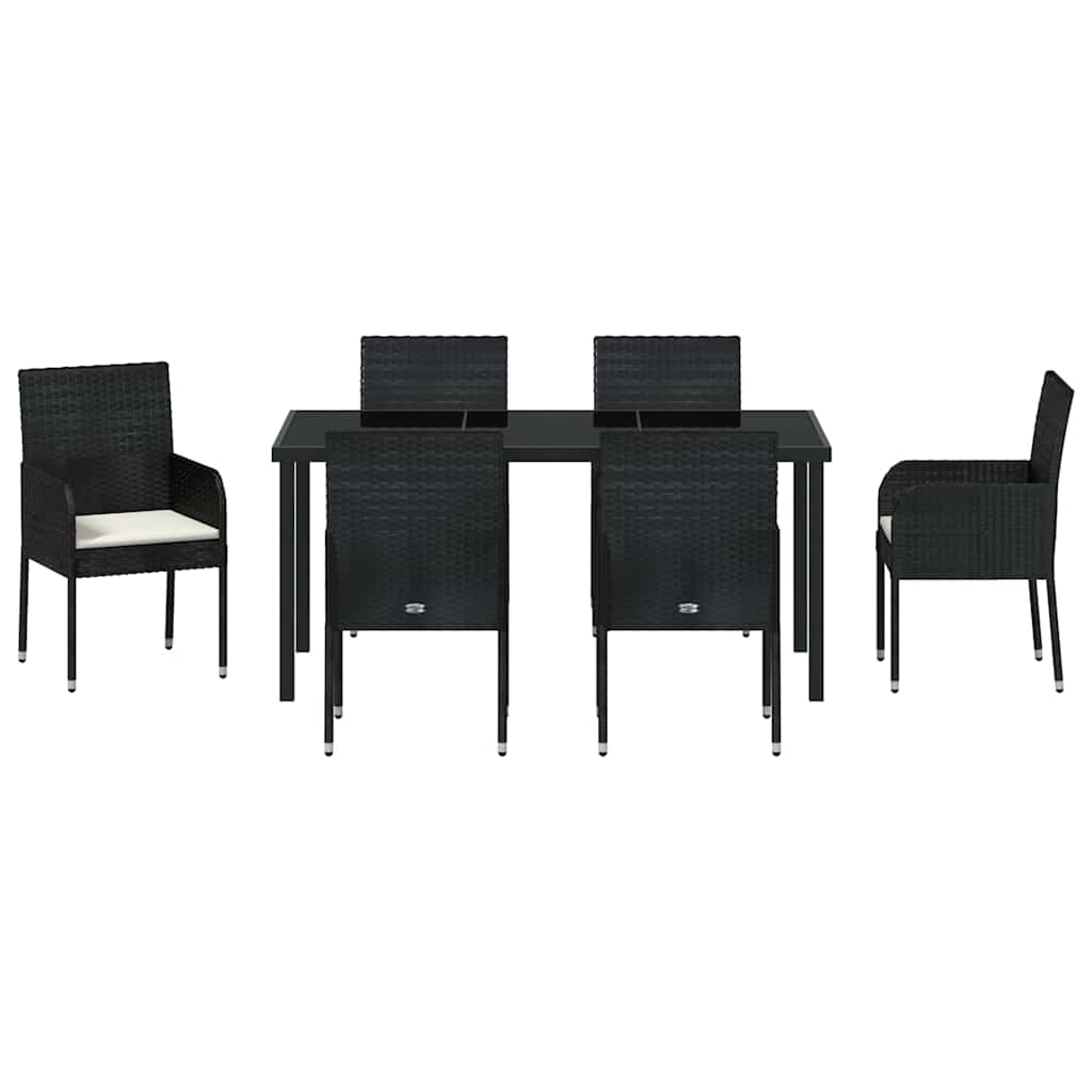Garden Dining Set with Cushion 7 pcs Black Poly Rattan
