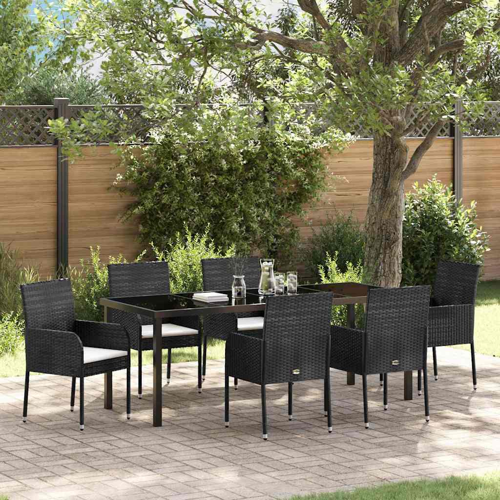 Garden Dining Set 7 pcs Black Poly Rattan