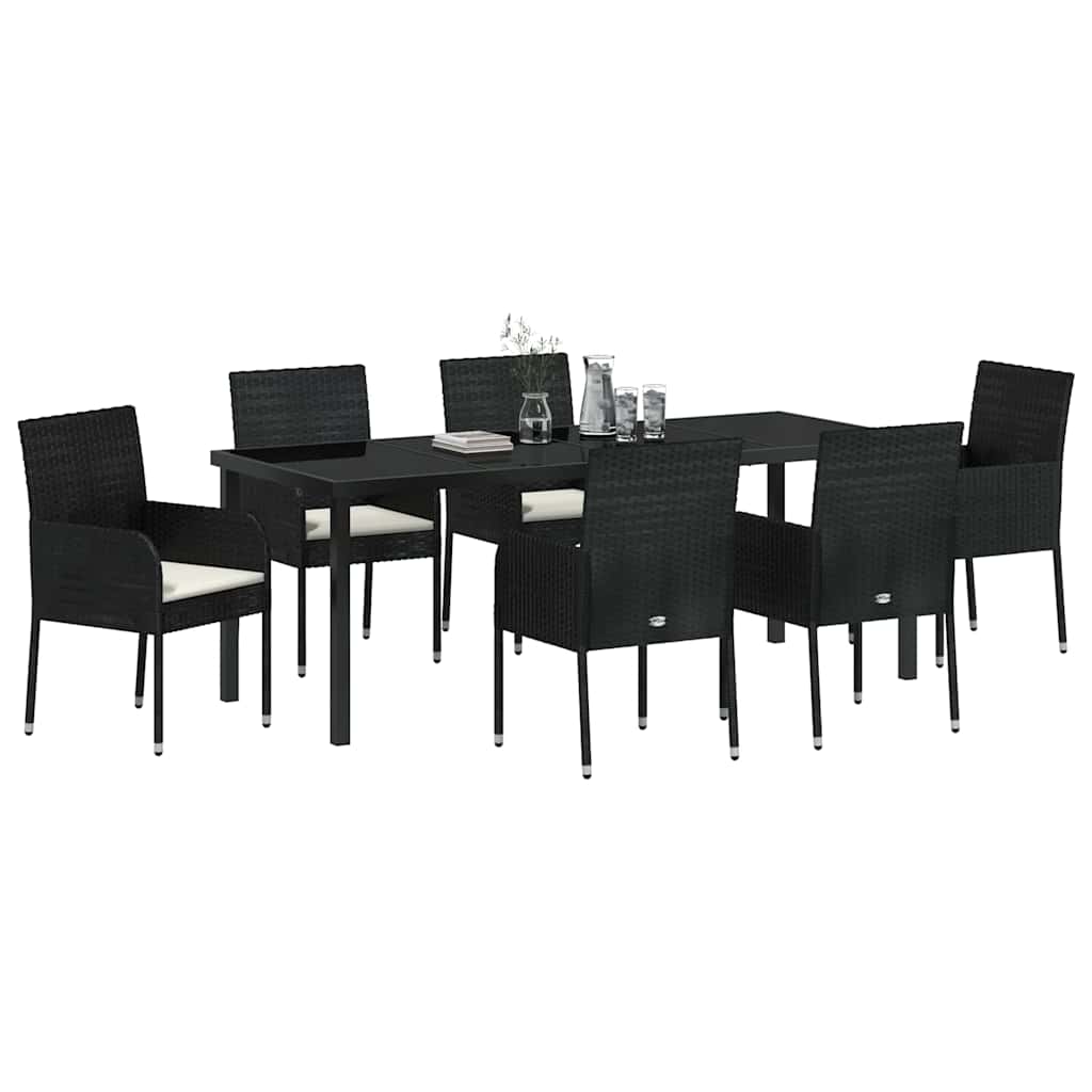 Garden Dining Set 7 pcs Black Poly Rattan