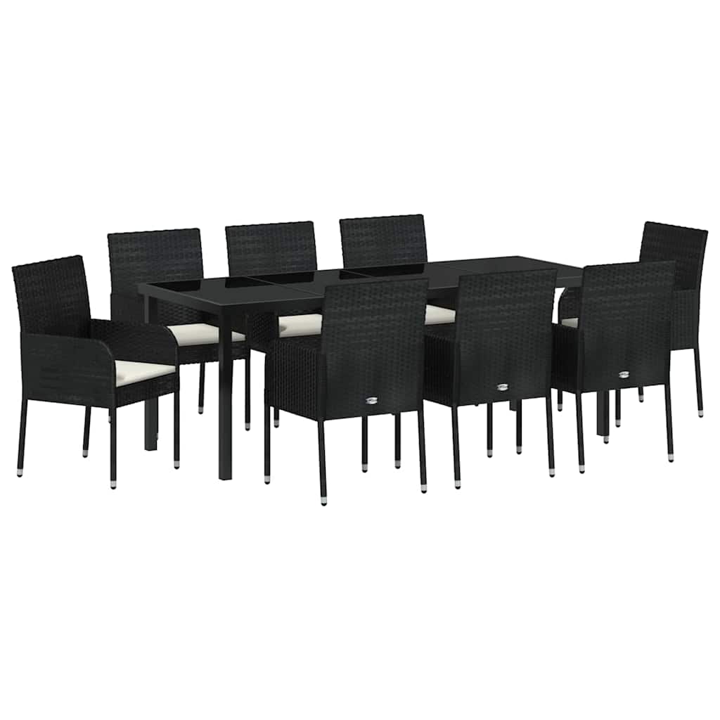 Garden Dining Set with Cushion 9 pcs Black Poly Rattan