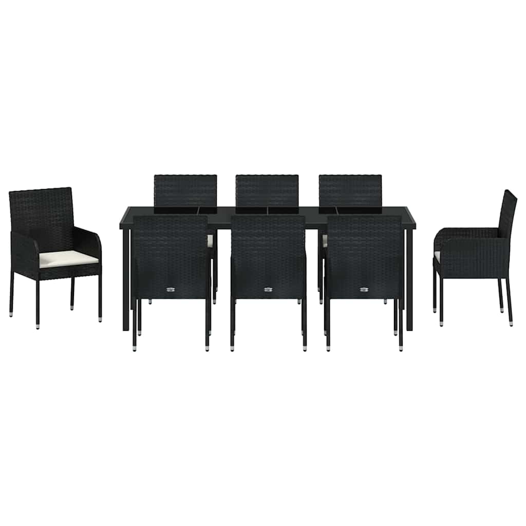 Garden Dining Set with Cushion 9 pcs Black Poly Rattan