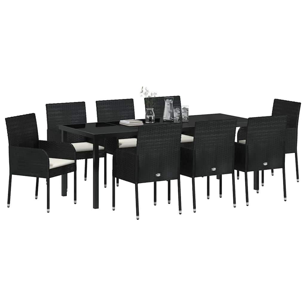 Garden Dining Set with Cushion 9 pcs Black Poly Rattan