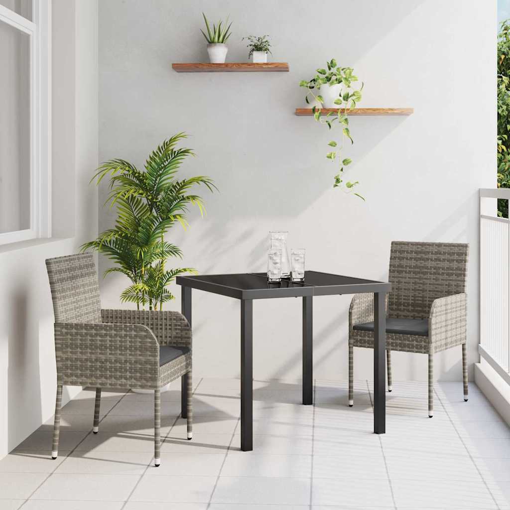 Garden Dining Set with Cushion 3 pcs Grey Poly Rattan