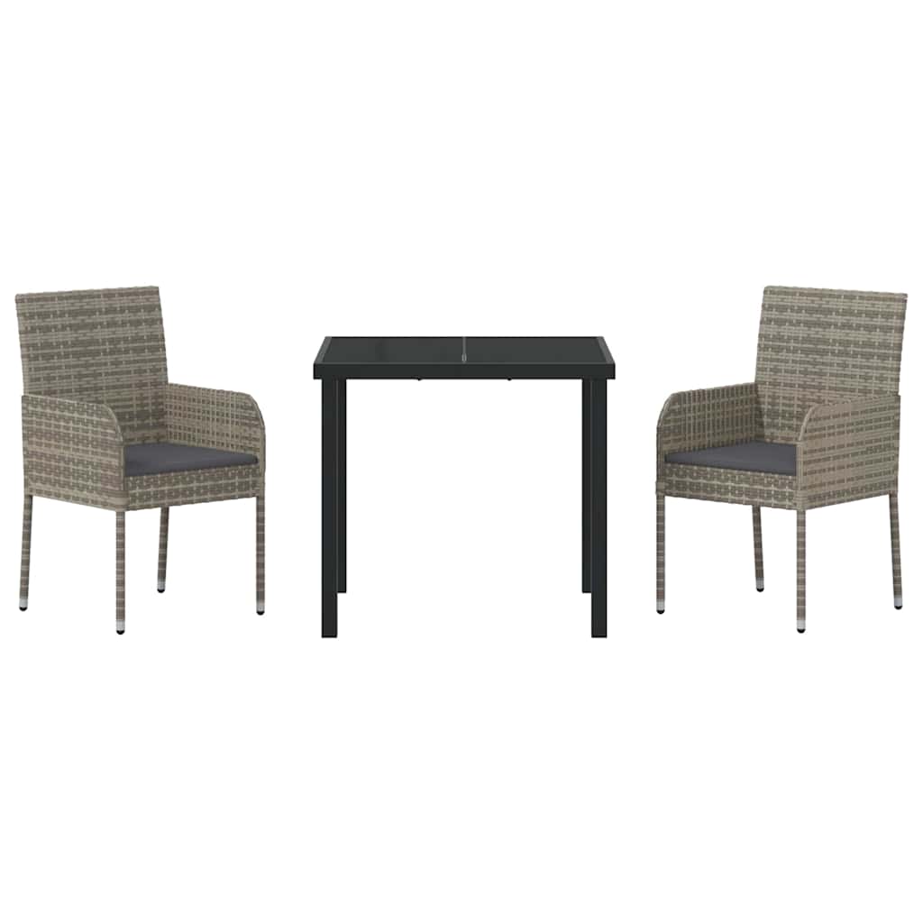 Garden Dining Set with Cushion 3 pcs Grey Poly Rattan