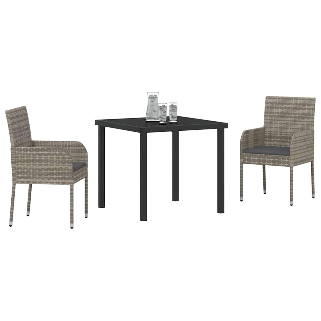Garden Dining Set with Cushion 3 pcs Grey Poly Rattan