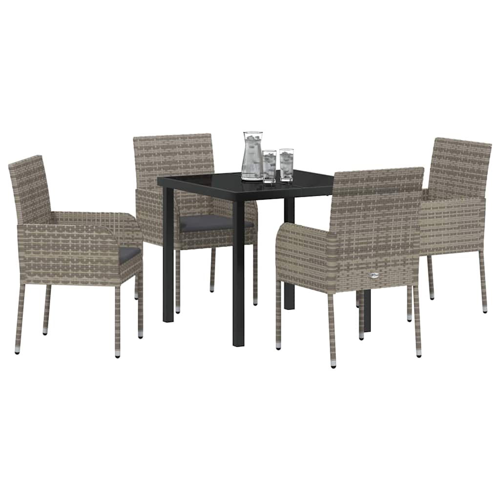 Garden Dining Set with Cushion 5 pcs Grey Poly Rattan