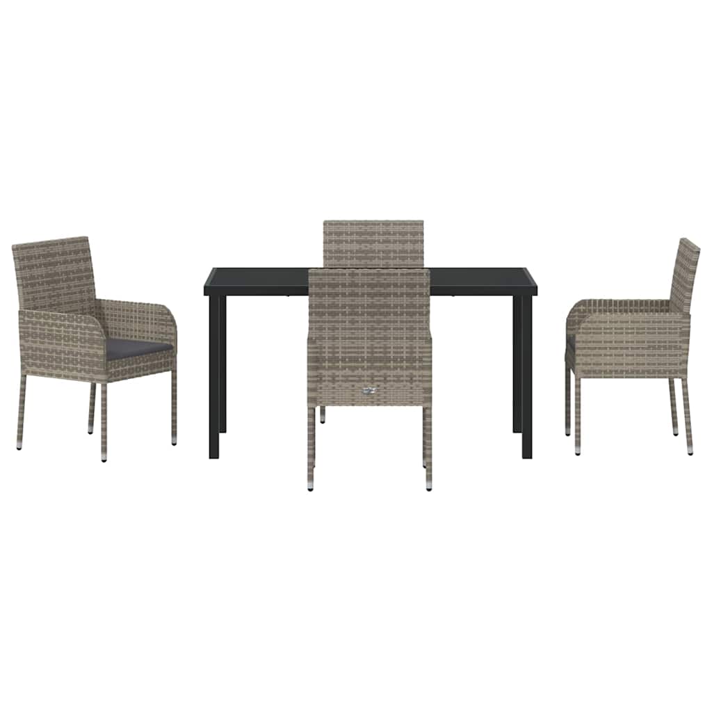 Garden Dining Set with Cushion 5 pcs Grey Poly Rattan