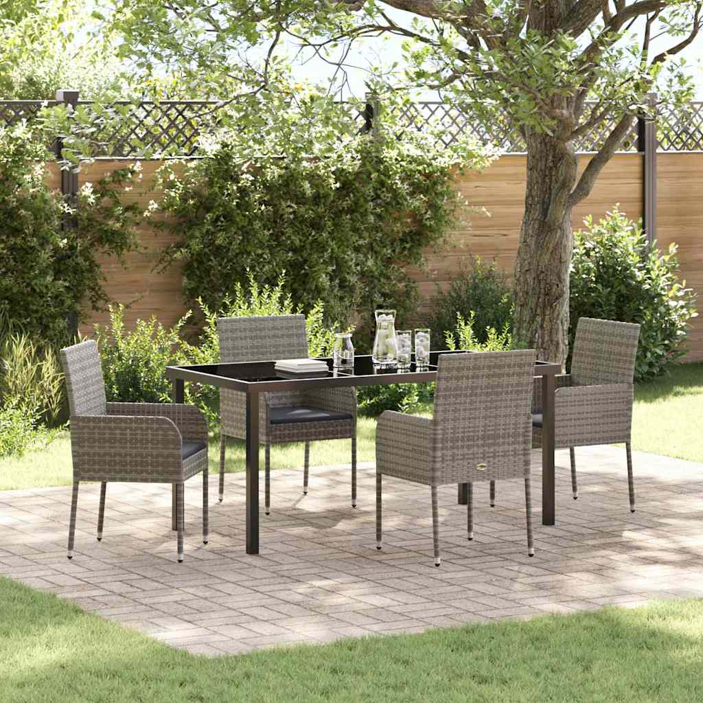 Garden Dining Set with Cushion 5 pcs Grey Poly Rattan