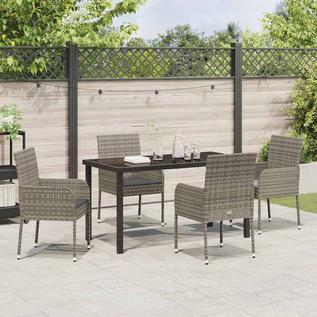Garden Dining Set with Cushion 5 pcs Grey Poly Rattan