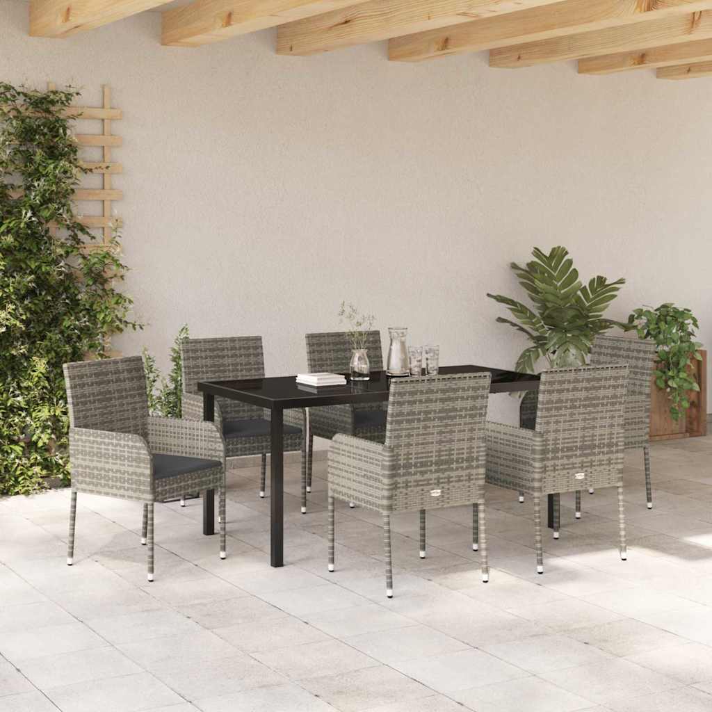 Garden Dining Set with Cushion 7 pcs Grey Poly Rattan