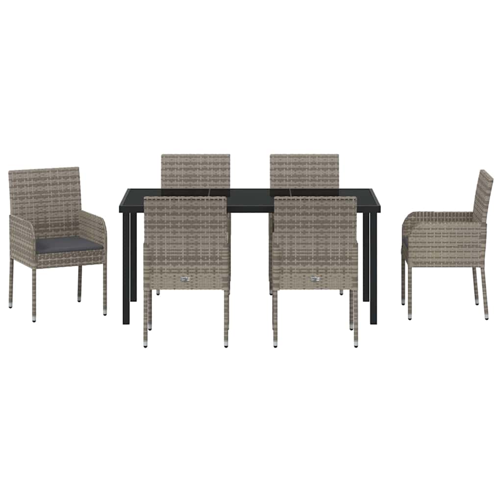 Garden Dining Set with Cushion 7 pcs Grey Poly Rattan