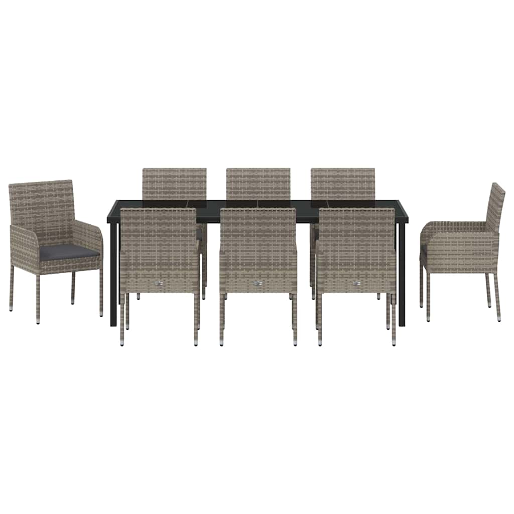Garden Dining Set with Cushion 9 pcs Grey Poly Rattan