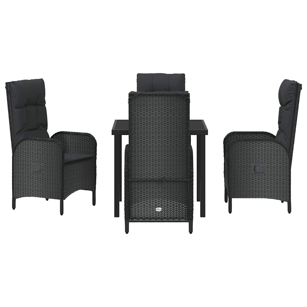 Garden Dining Set with Cushion 5 pcs Black Poly Rattan