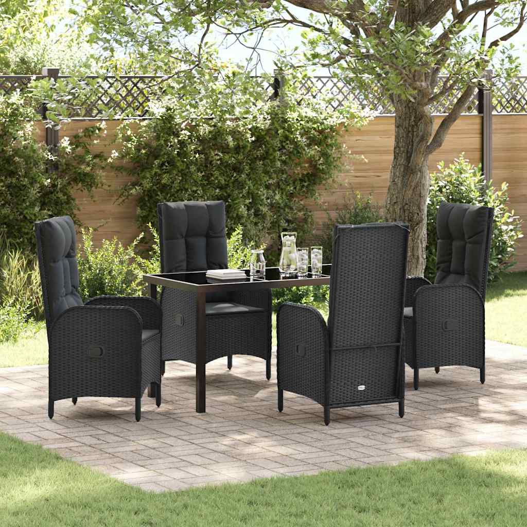 Garden Dining Set with Cushion 5 pcs Black Poly Rattan