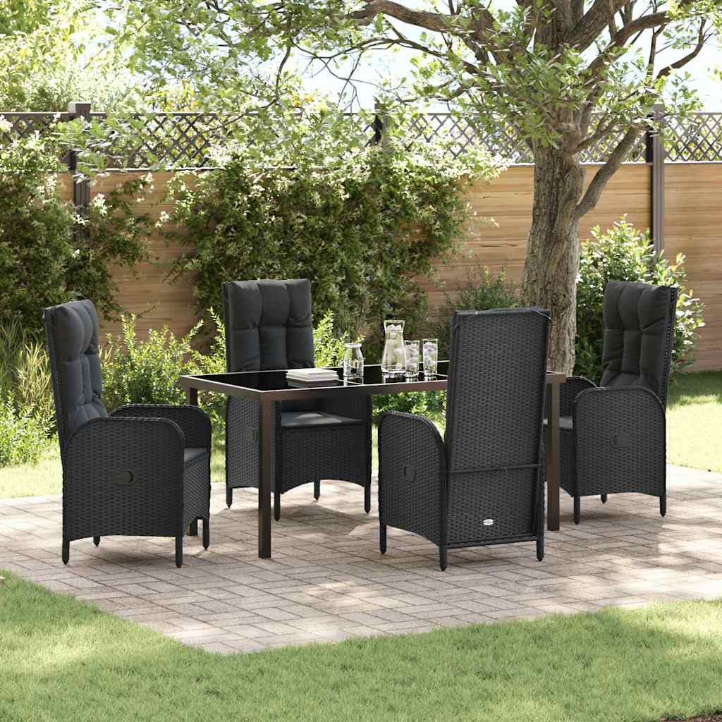 Garden Dining Set with Cushion 5 pcs Black Poly Rattan