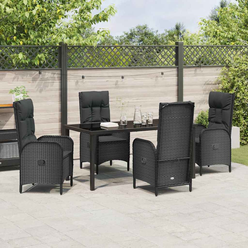 Garden Dining Set with Cushion 5 pcs Black Poly Rattan