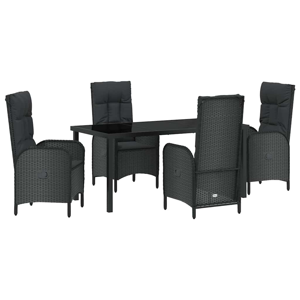 Garden Dining Set with Cushion 5 pcs Black Poly Rattan