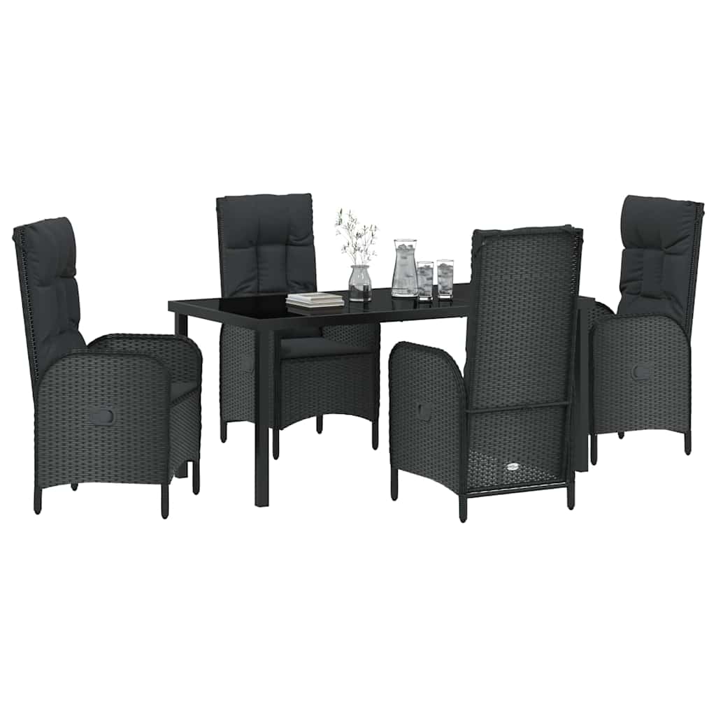 Garden Dining Set with Cushion 5 pcs Black Poly Rattan