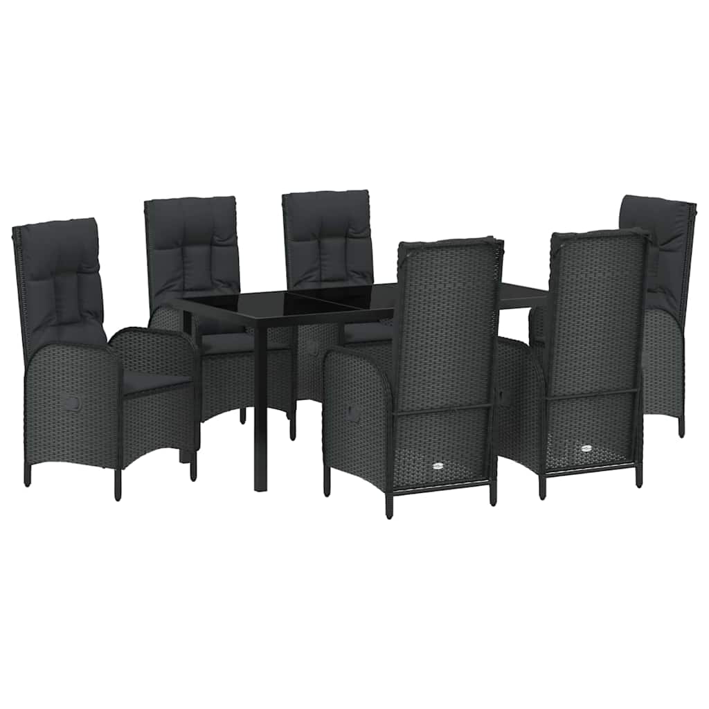 Garden Dining Set with Cushion 7 pcs Black Poly Rattan