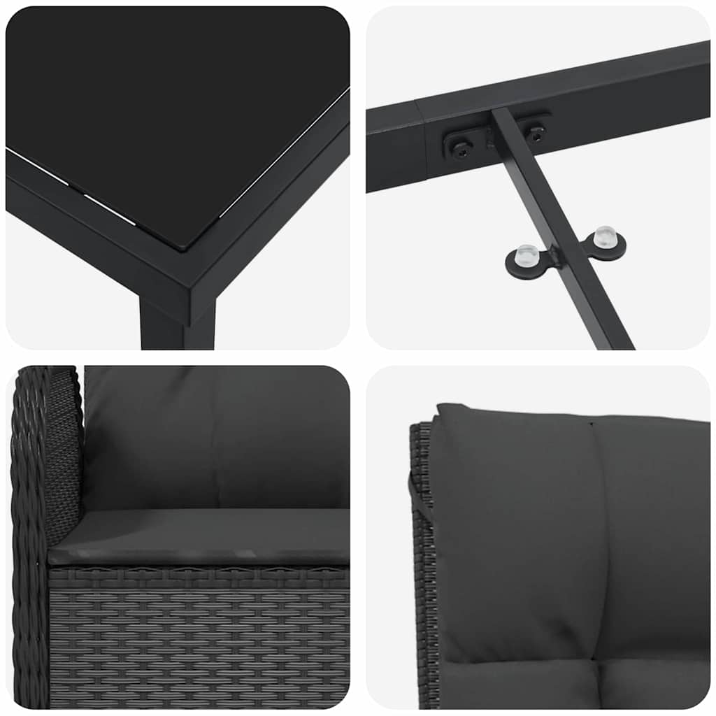 Garden Dining Set with Cushion 9 pcs Black Poly Rattan