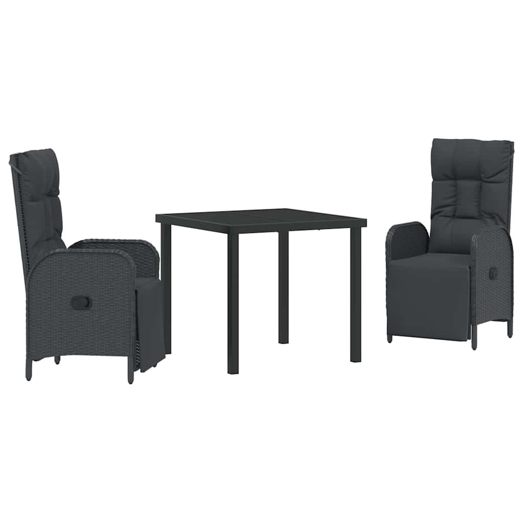 Garden Dining Set with Cushion 3 pcs Black Poly Rattan
