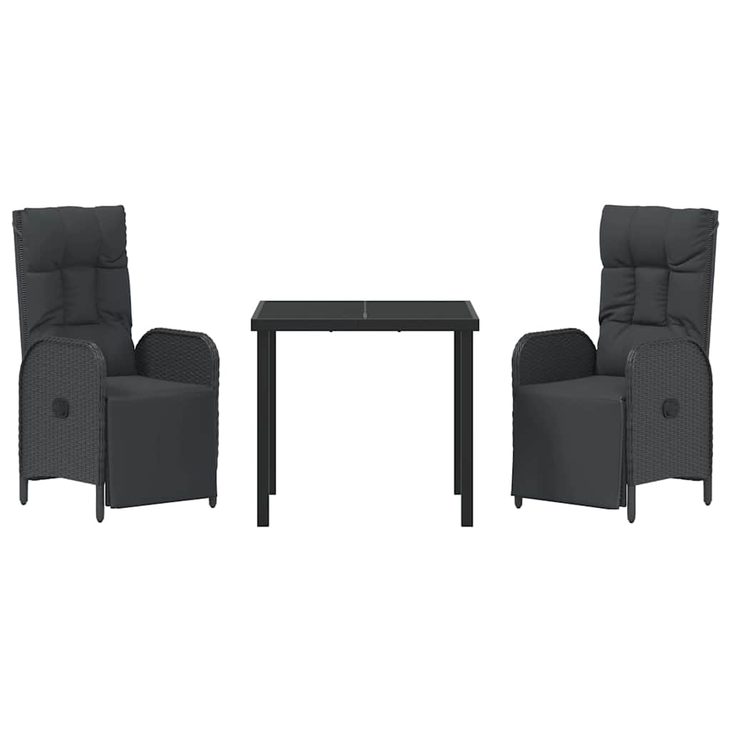 Garden Dining Set with Cushion 3 pcs Black Poly Rattan