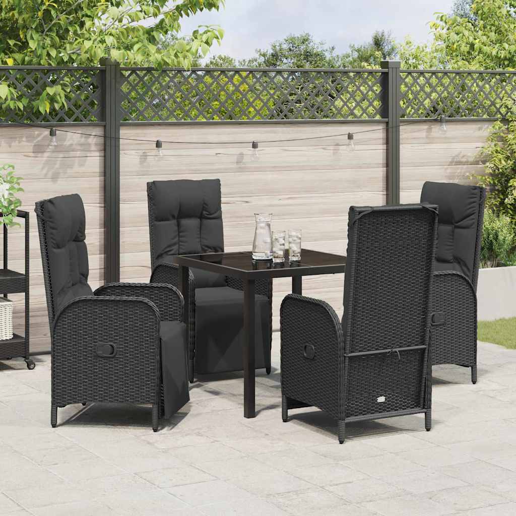 Garden Dining Set with Cushion 5 pcs Black Poly Rattan