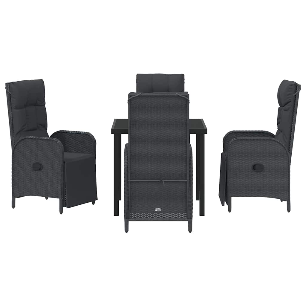 Garden Dining Set with Cushion 5 pcs Black Poly Rattan