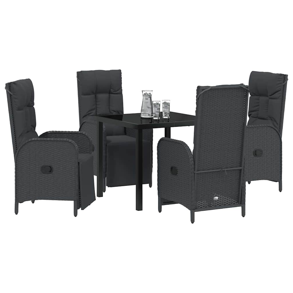 Garden Dining Set with Cushion 5 pcs Black Poly Rattan