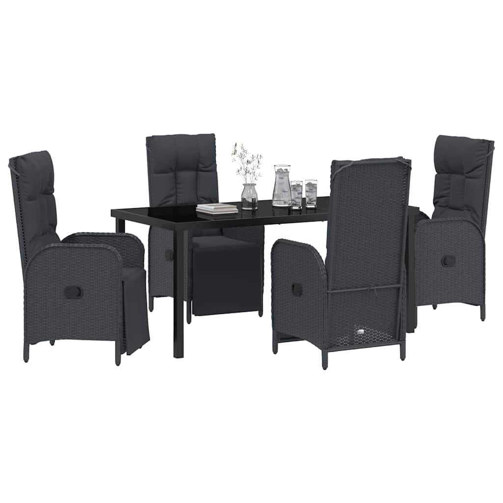 Garden Dining Set with Cushion 5 pcs Black Poly Rattan