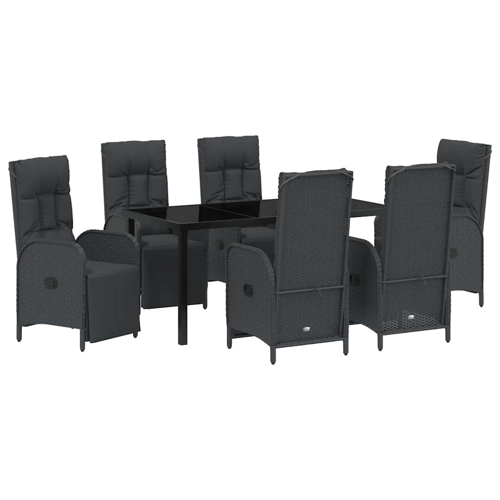 Garden Dining Set with Cushion 7 pcs Black Poly Rattan