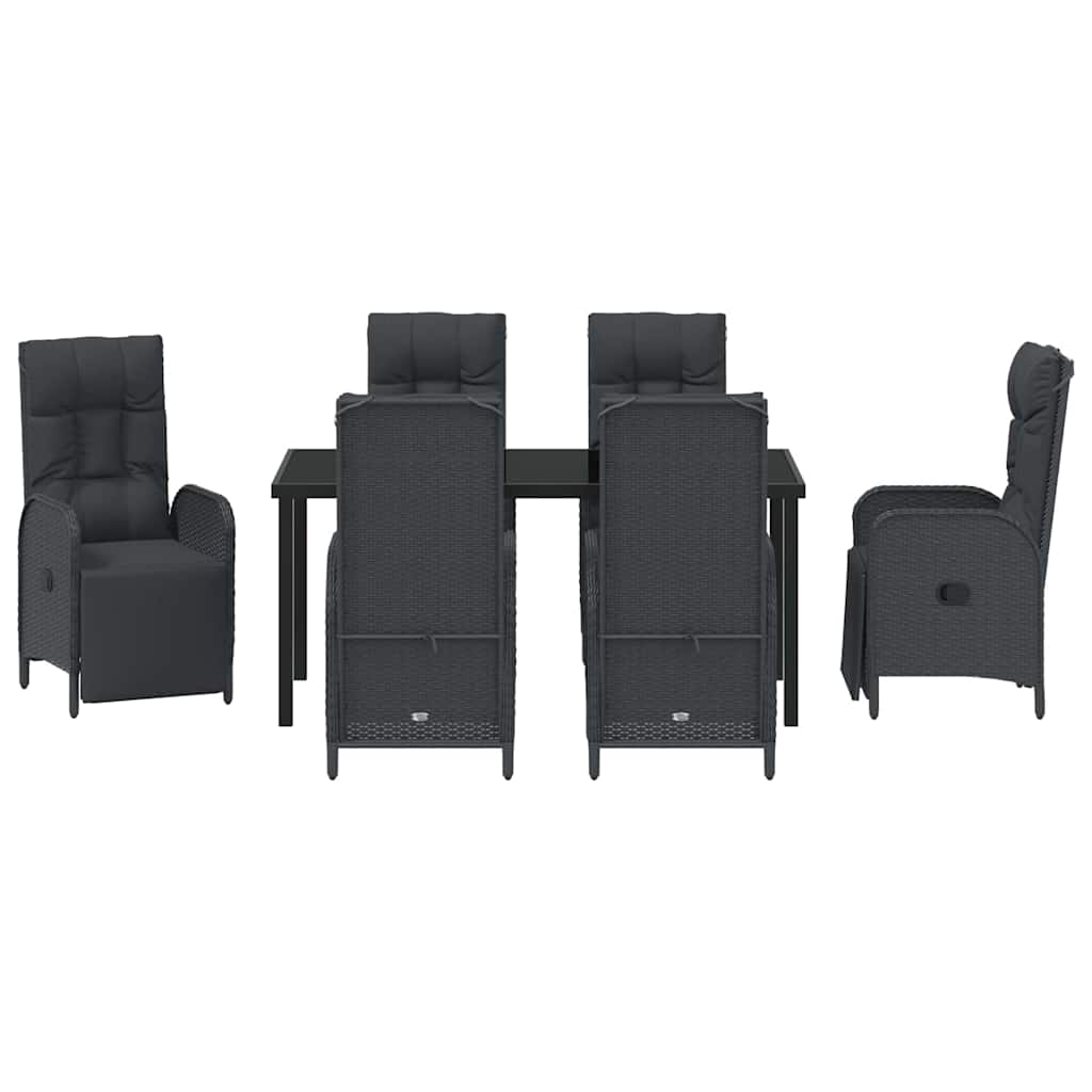 Garden Dining Set with Cushion 7 pcs Black Poly Rattan