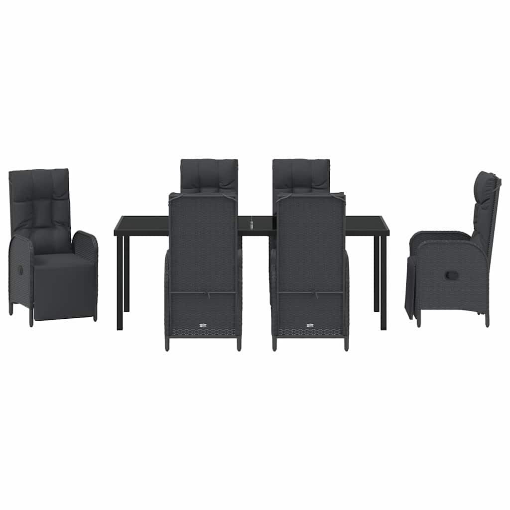 Garden Dining Set with Cushion 7 pcs Black Poly Rattan
